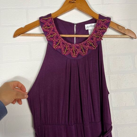 Motherhood Maternity Maxi Dress Size S Purple Beaded stretchy - Picture 6 of 14